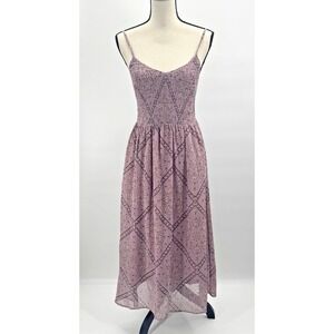 Whimsigoth Celestial Mystree Dusty Purple Smocked Mesh Maxi Dress Small Bohemian